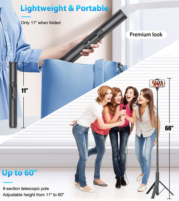 60in selfie stick tripod with remote